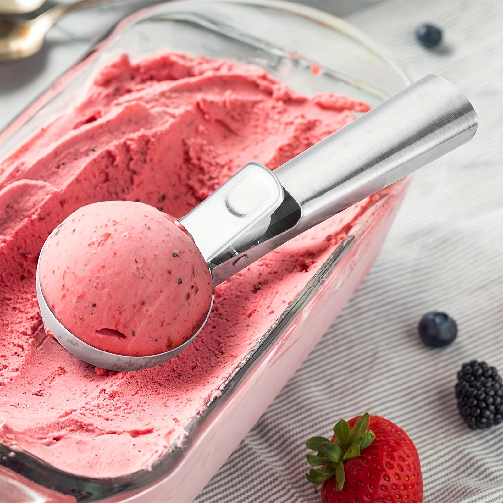 1pc Stainless Steel Dual-Purpose Ice Cream Scoop, Multi-Function Fruit Scoop, Portable For Home, Restaurant, Outdoor Camping And Picnic